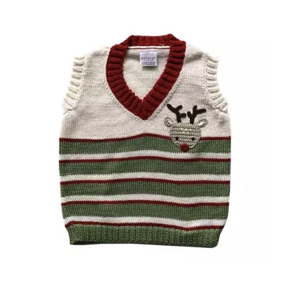 Melange Collection Boys Knit Reindeer Vest Holiday Christmas Striped 2T